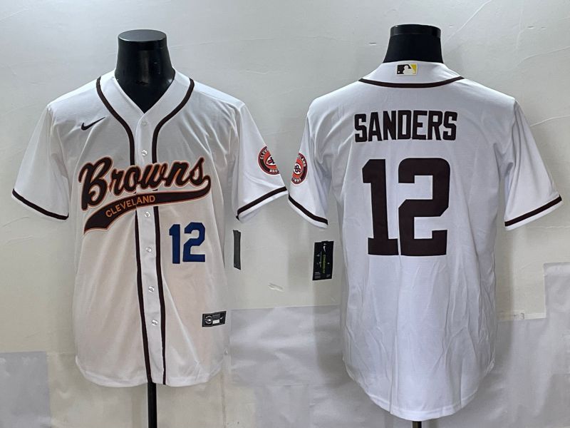 Men 2025 Cleveland Browns #12 Sanders White Joint Name Nike Limited NFL Jersey style 3->cleveland browns->NFL Jersey